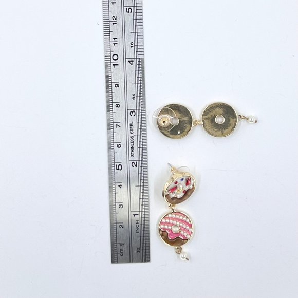 NWT – Belk – Cute Playful Jeweled Donut Motif Pearl 2” Dangle Post Stud Earrings - Picture 8 of 8